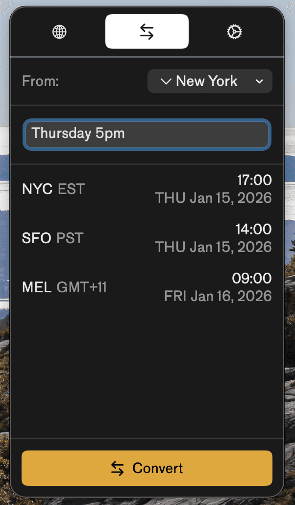 Timesync ConverterView showing time conversion