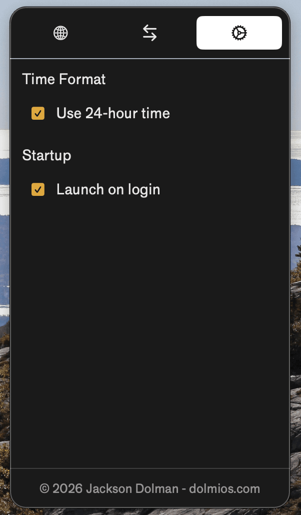 Timesync PreferencesView showing app settings