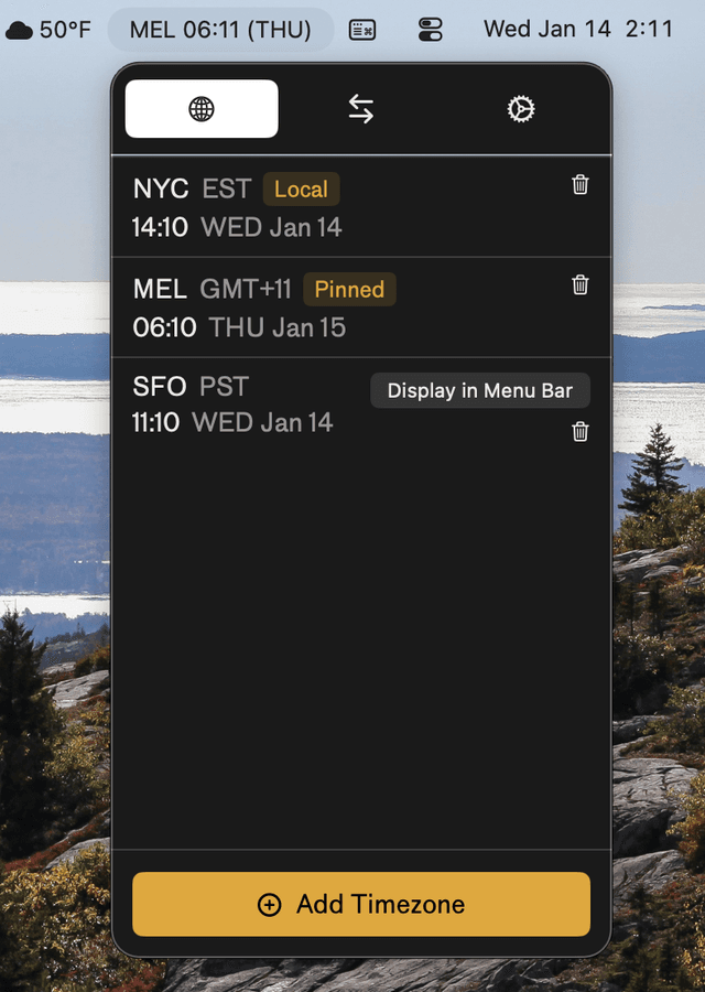Timesync macOS menu bar app